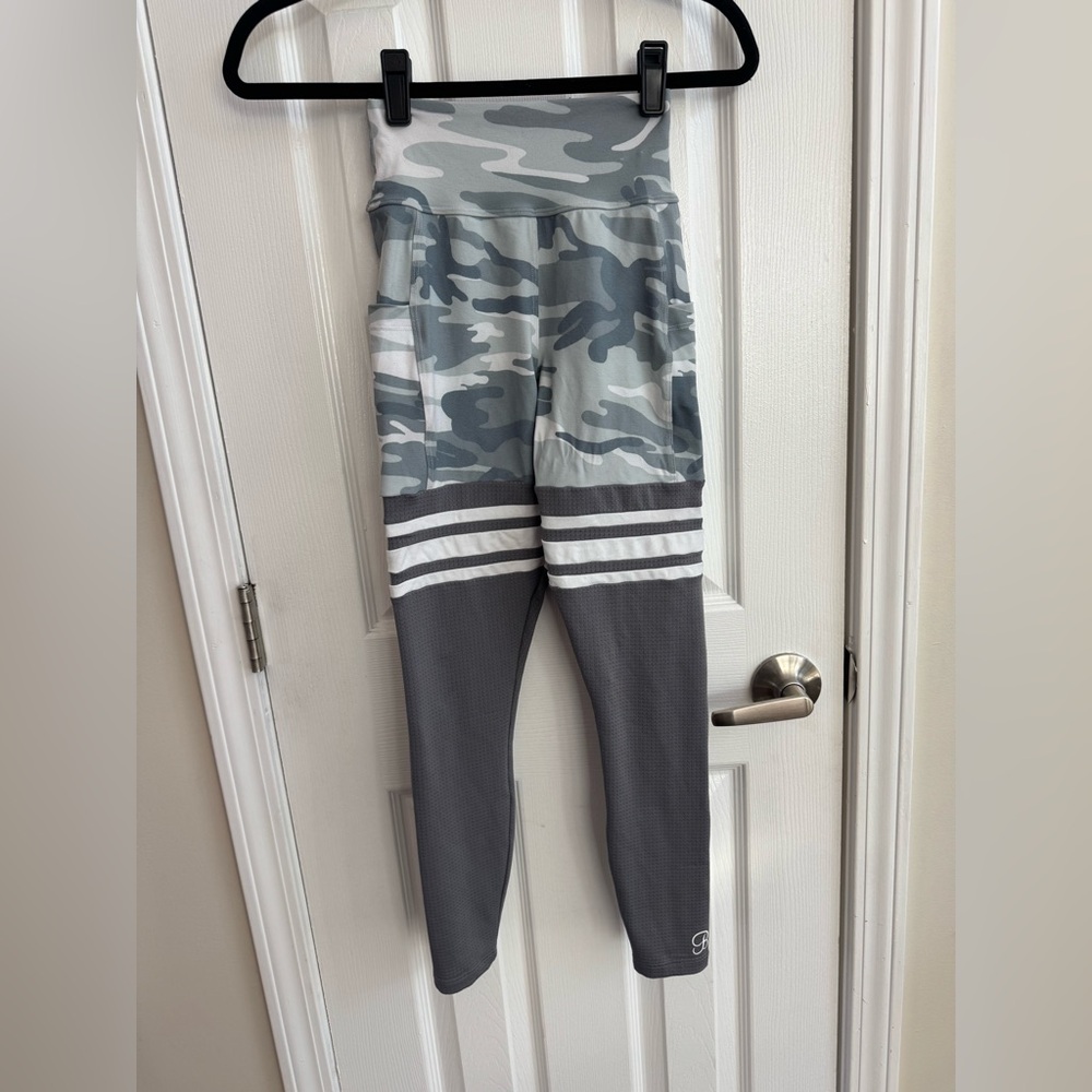 Bombshell Sportswear Pocket Thigh High Sock Leggings Green Camo/Gray